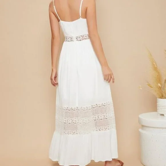 Lace Insert Ruffle Hem Slip Dress - Picture 9 of 15